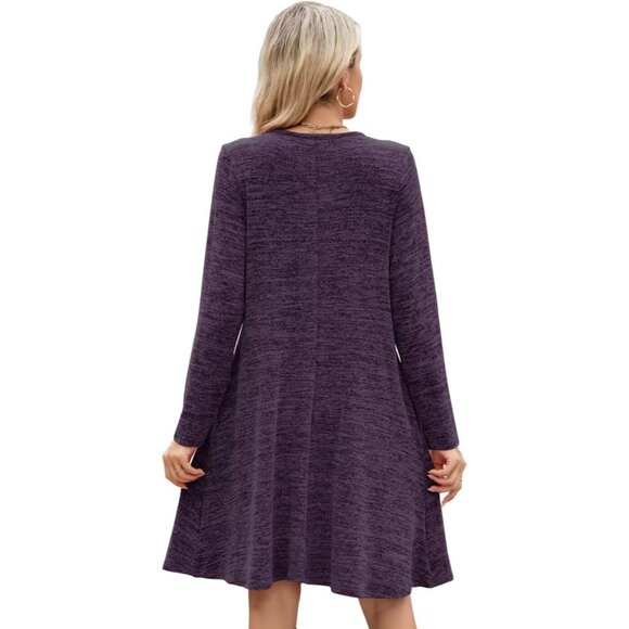 Plus Size Women's Swing Dress Rayon Polyester Spandex V-Neck Pockets - Picture 4 of 5